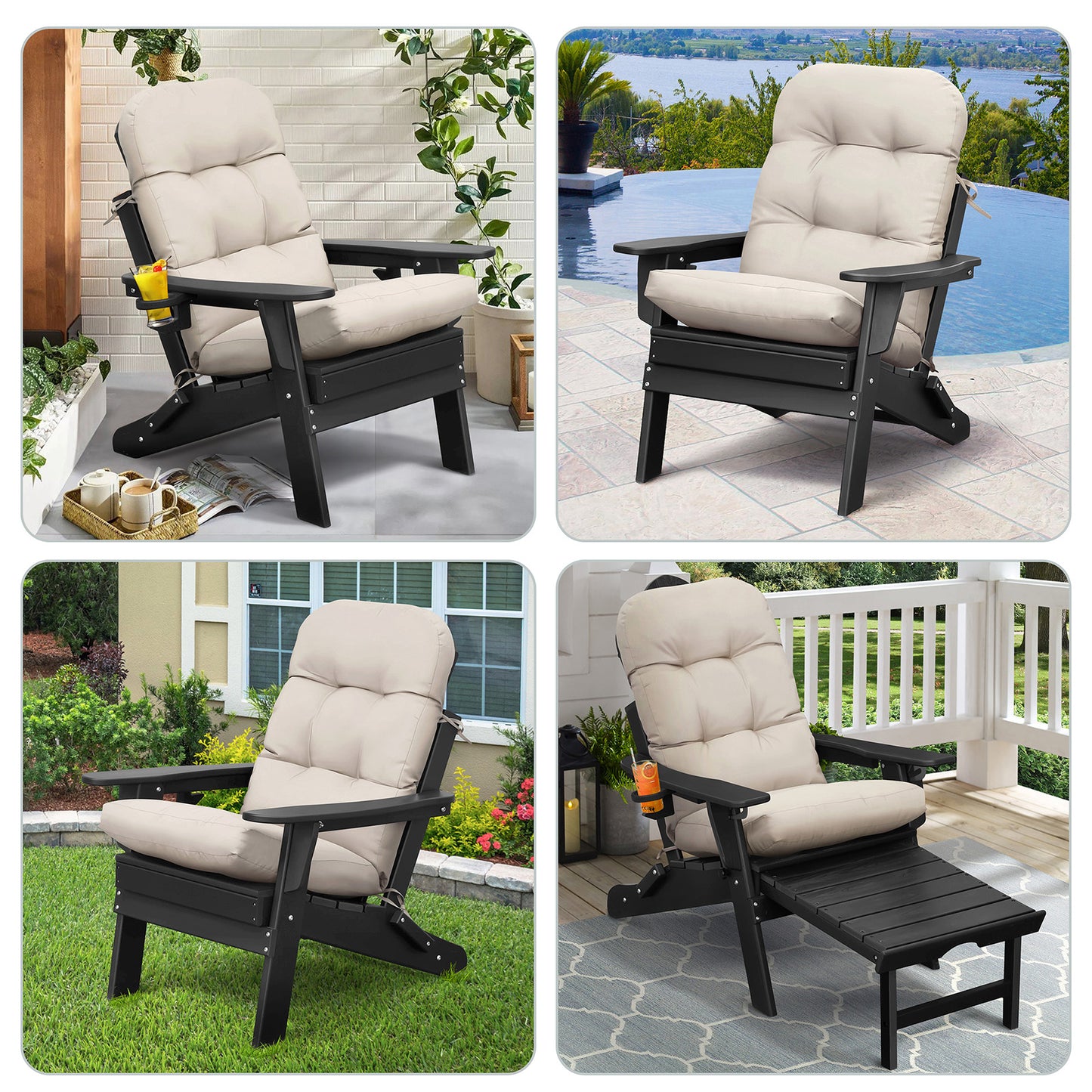 JP OUTDOOR 19.7”x 46.5”x 4”Outdoor Seat and Back Cushion for Adirondack Chairs,Light Khaki