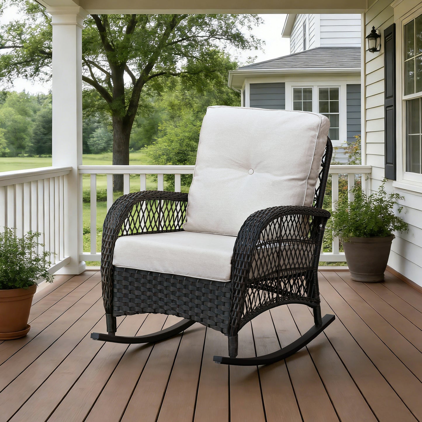 JP Outdoor 2-Piece Deep Seat Cushion,Patio Chair Cushion Set,Water Repellent,Fade Resistant,Beige