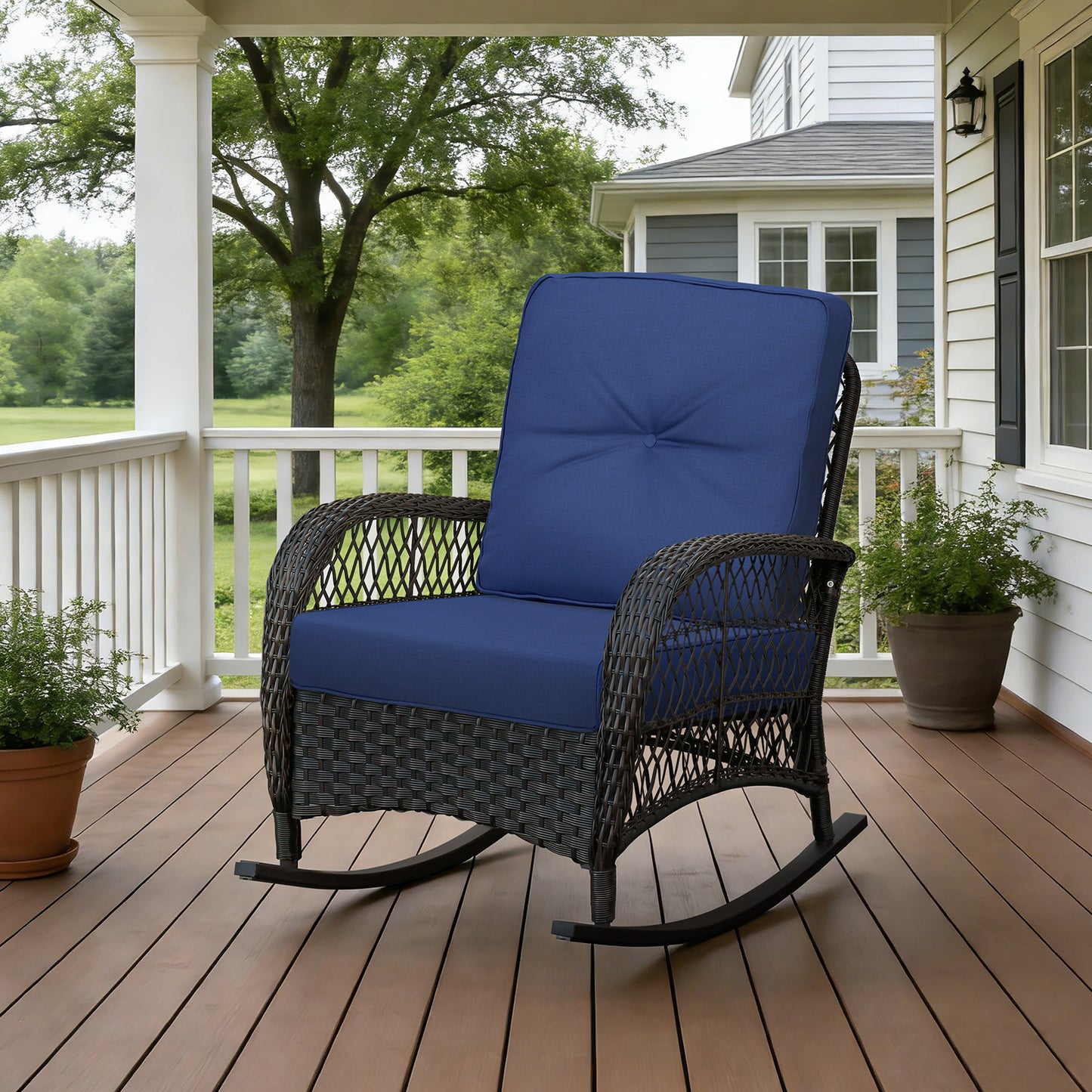 JP Outdoor 2-Piece Deep Seat Cushion,Patio Chair Cushion Set,Water Repellent,Fade Resistant,Navy Blue