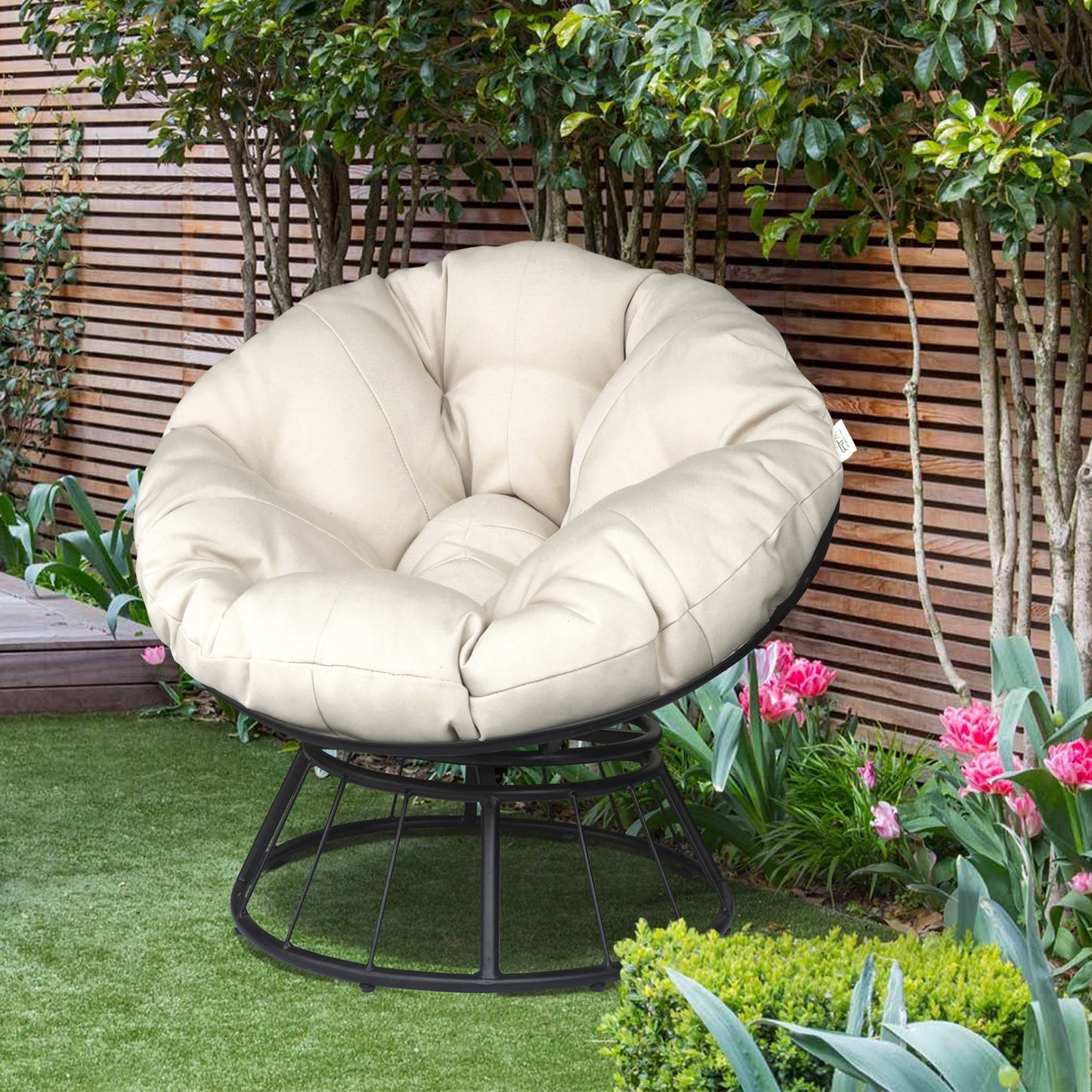 JP OUTDOOR Outdoor Patio Papasan Chair, Papasan Rotating Chair with Cushion,for Garden Backyard, Beige