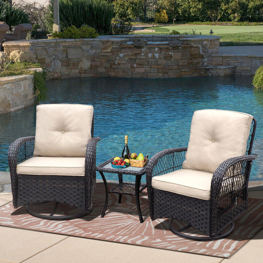 JP Outdoor Indoor or Outdoor Swivel Patio Rocker Chairs with Side Table,Kahki