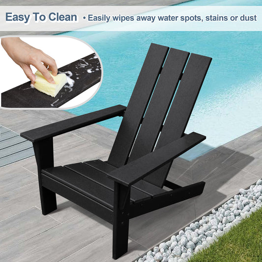 JP OUTDOOR Modern Plastic Adirondack Chair,Outdoor Adirondack Fire Pit Chair,Black