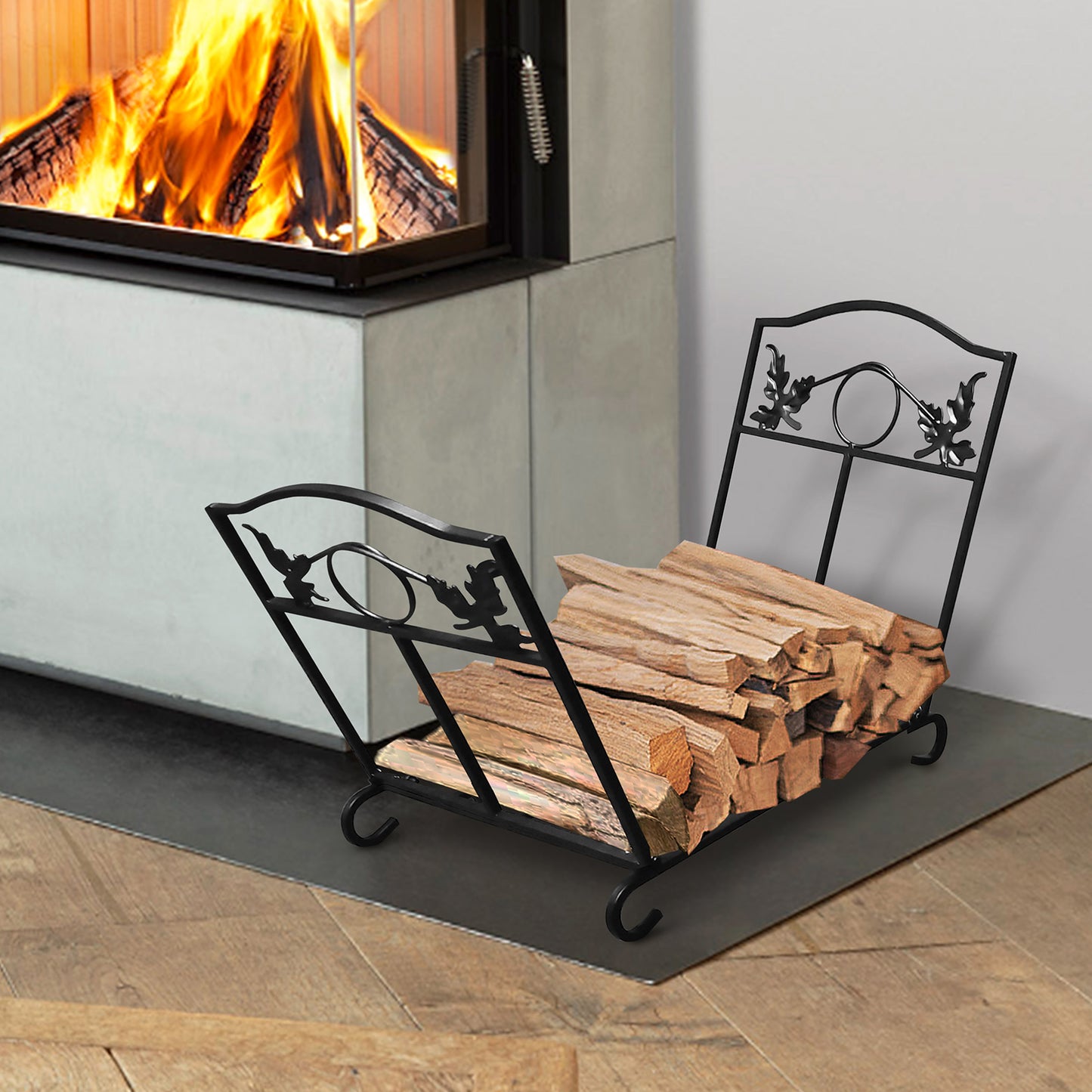 JP OUTDOOR 13.3"L*12.3" W*15.2" H Foldable Steel Firewood Log Rack for Outdoor Indoor Fireplace, Black