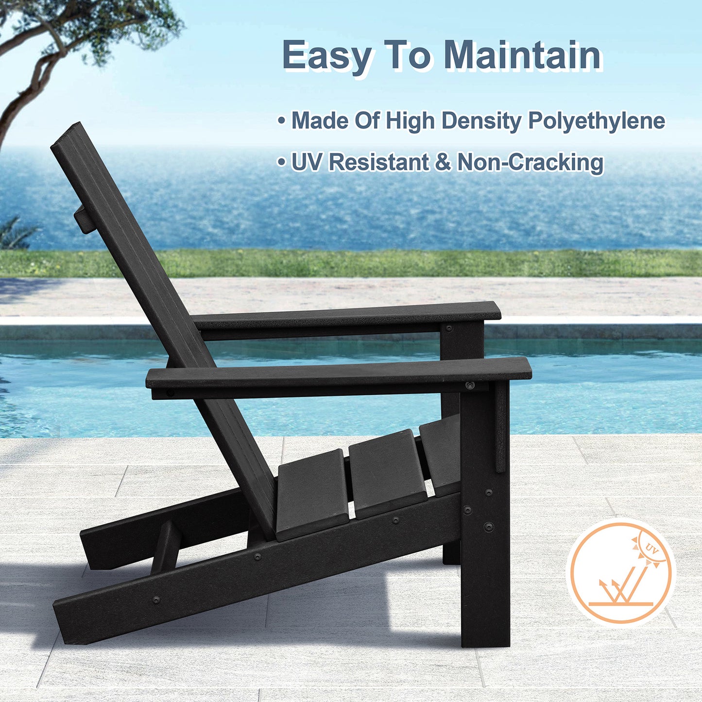 JP OUTDOOR Modern Plastic Adirondack Chair,Outdoor Adirondack Fire Pit Chair,Black