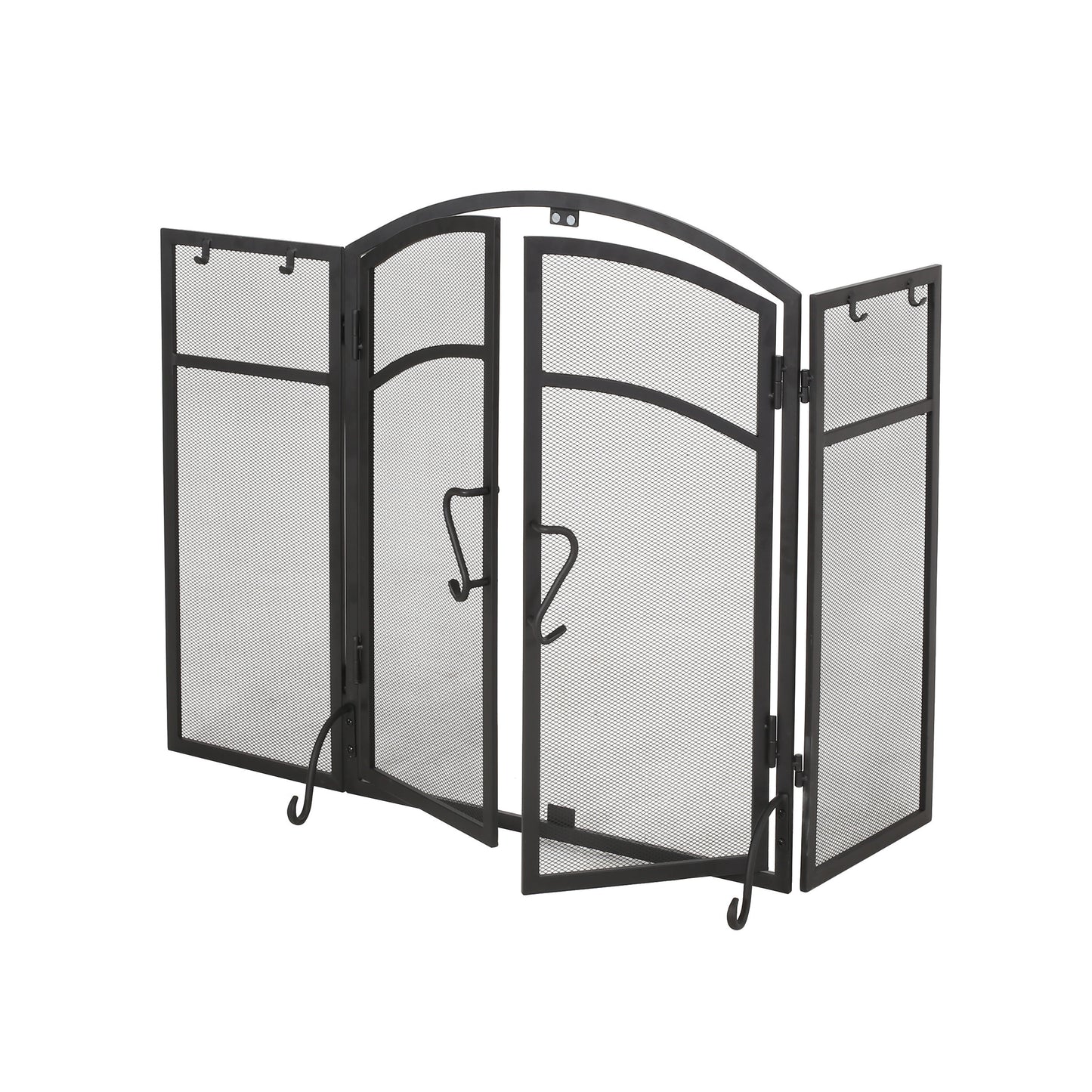 JP OUTDOOR 50.5"L x 32"H Folding Fireplace Screen with 4 Tool Set, Firepit Screen with Doors for Indoor Outdoor Areas, Black