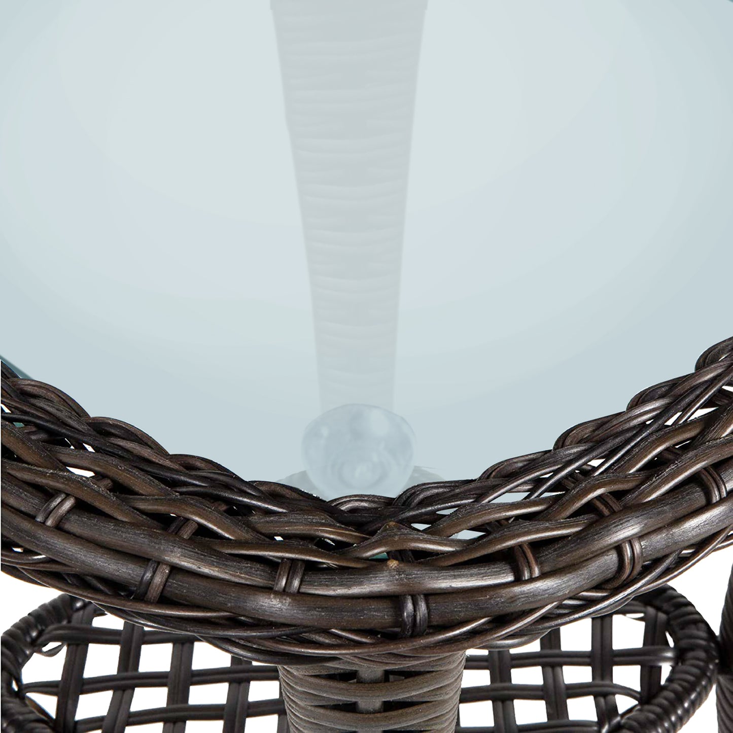 P OUTDOOR Indoor Outdoor Coffee Table, Hand-Woven Wicker Tempered Glass Top Side Table with Storage Space