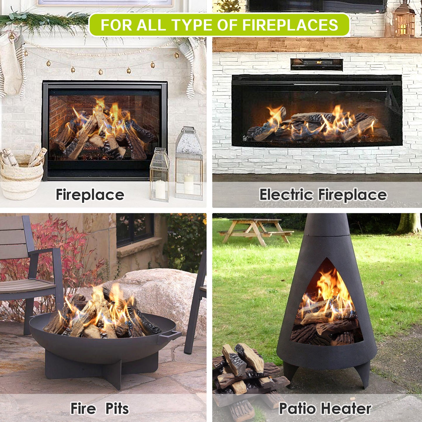 JP OUTDOOR 10PCS Large Gas Fireplace Logs, Ceramic Wood Logs Decor for Indoor and Outdoor Firepit