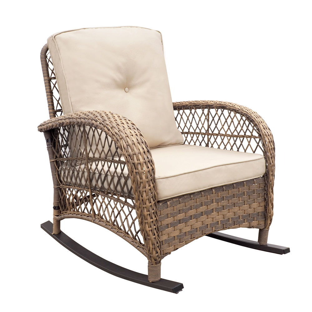 JP Outdoor Modern Farmhouse Wicker Rocking Chair for Outdoor Patio,Khaki(Beige Wicker)