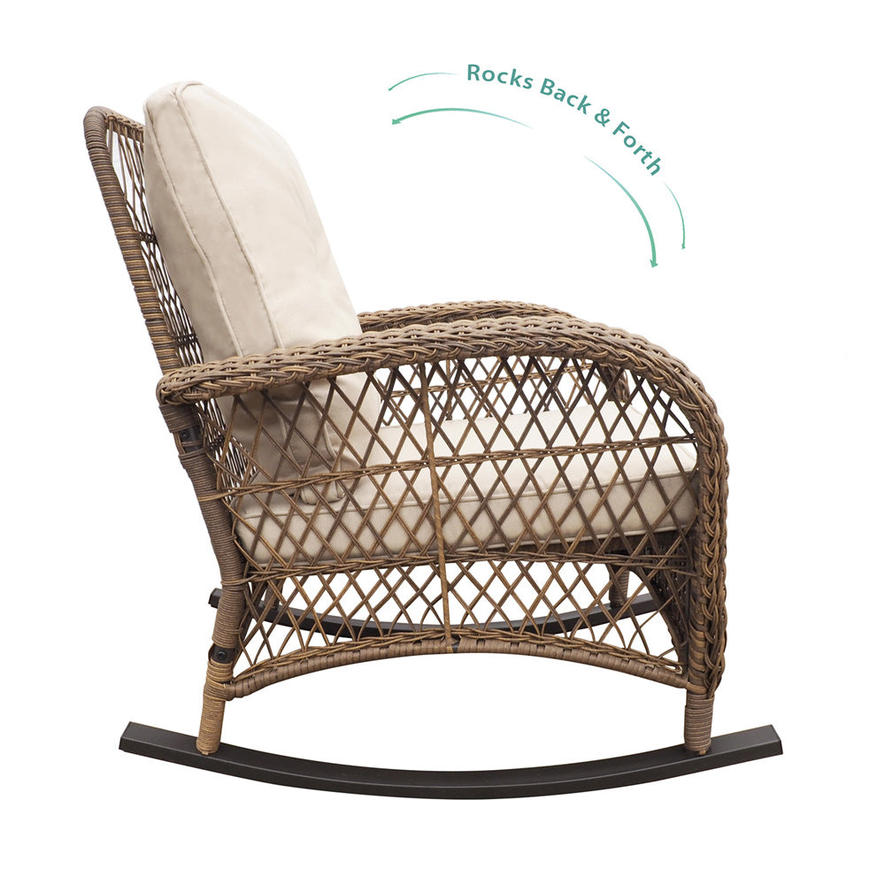 JP Outdoor Modern Farmhouse Wicker Rocking Chair for Outdoor Patio,Khaki(Beige Wicker)