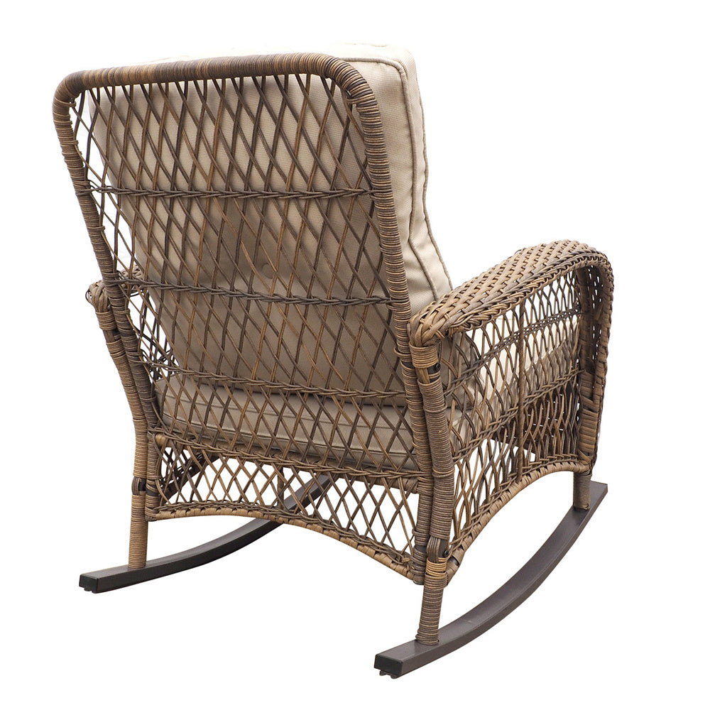 JP Outdoor Modern Farmhouse Wicker Rocking Chair for Outdoor Patio,Khaki(Beige Wicker)