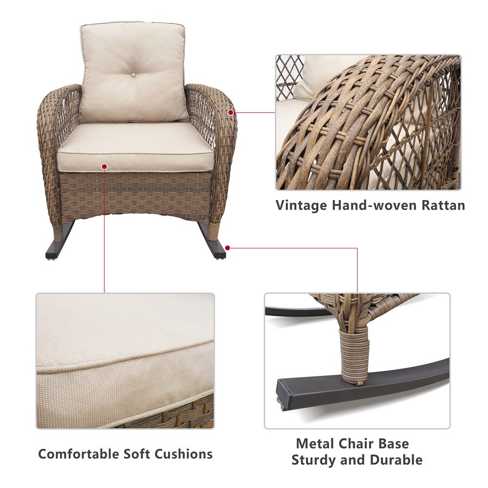 JP Outdoor Modern Farmhouse Wicker Rocking Chair for Outdoor Patio,Khaki(Beige Wicker)