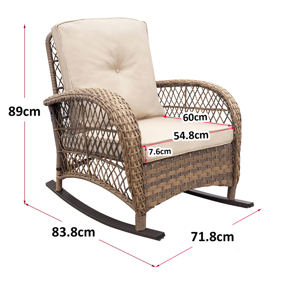JP Outdoor Modern Farmhouse Wicker Rocking Chair for Outdoor Patio,Khaki(Beige Wicker)