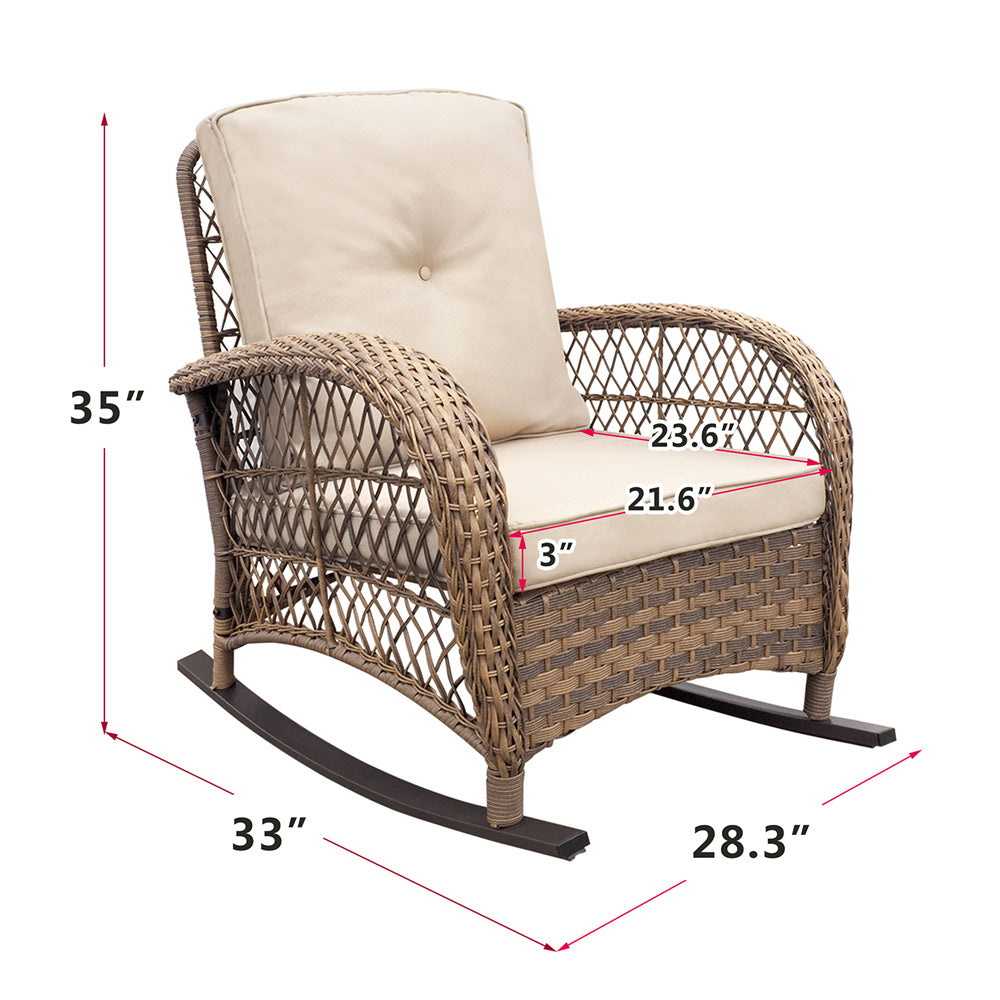 JP Outdoor Modern Farmhouse Wicker Rocking Chair for Outdoor Patio,Khaki(Beige Wicker)