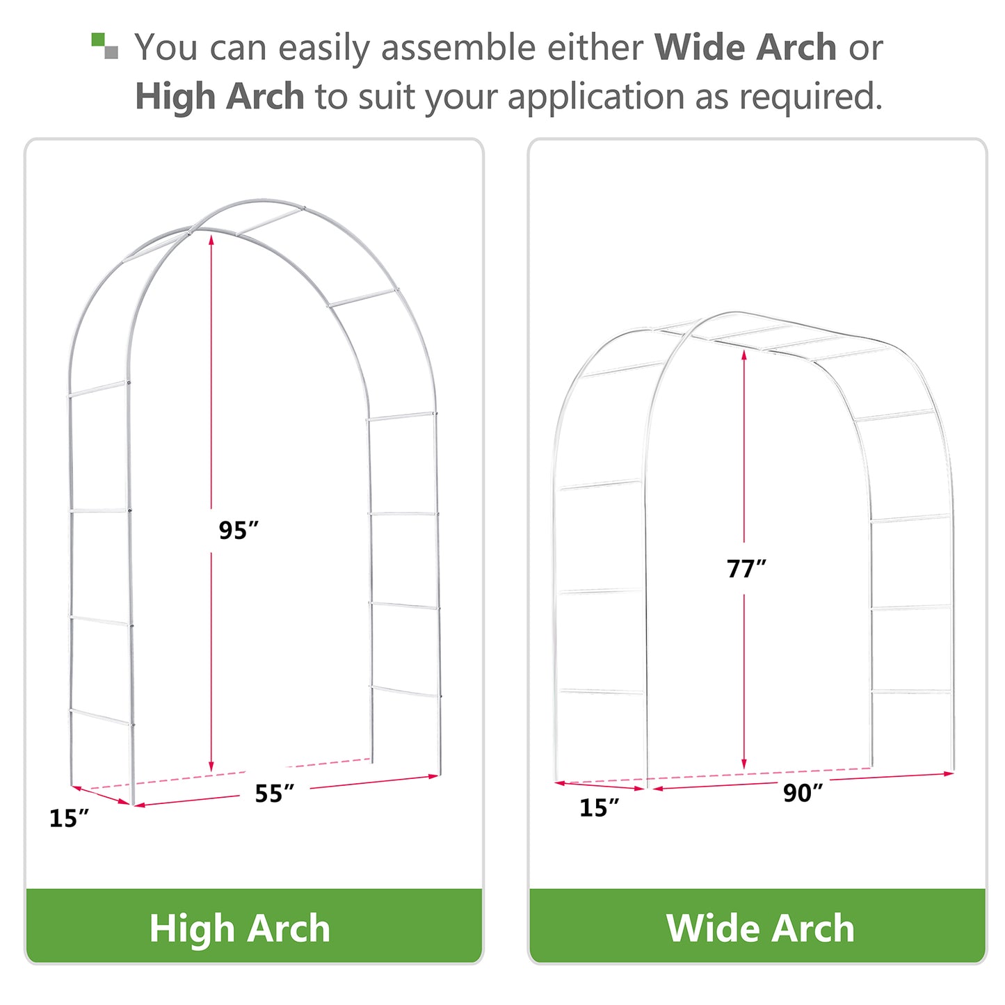 JP OUTDOOR 8ft H Metal Garden Arch Trellis,Arbor Trellis for Climbing Plants Support or Wedding Decor,White