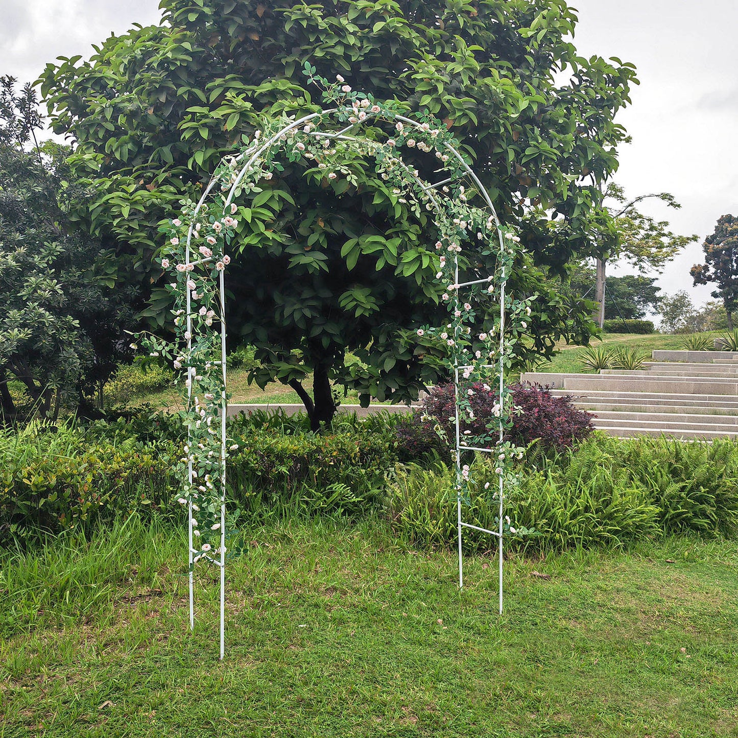 JP OUTDOOR 8ft H Metal Garden Arch Trellis,Arbor Trellis for Climbing Plants Support or Wedding Decor,White