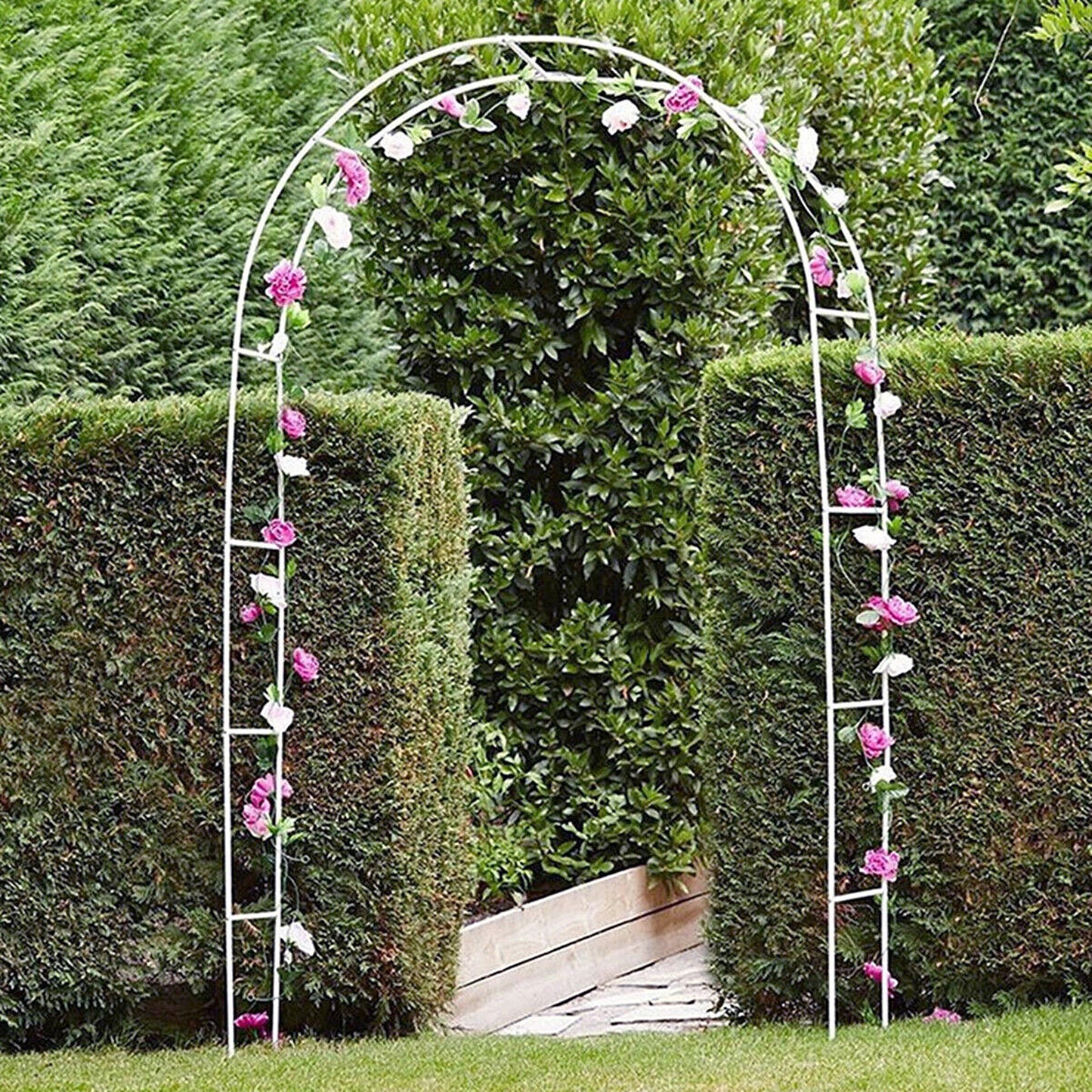 JP OUTDOOR 8ft H Metal Garden Arch Trellis,Arbor Trellis for Climbing Plants Support or Wedding Decor,White