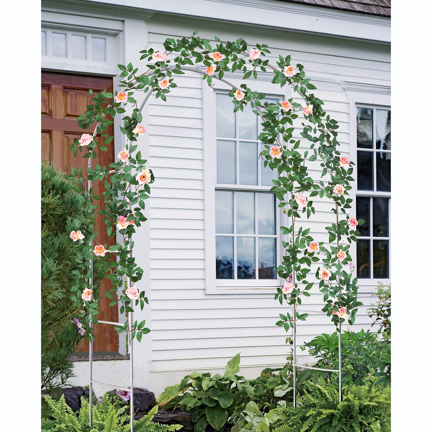 JP OUTDOOR 8ft H Metal Garden Arch Trellis,Arbor Trellis for Climbing Plants Support or Wedding Decor,White