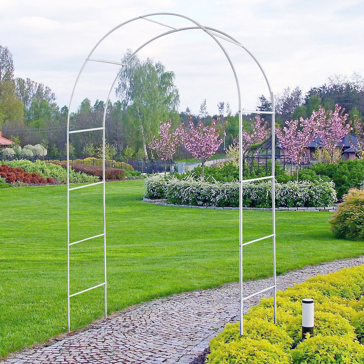 JP OUTDOOR 8ft H Metal Garden Arch Trellis,Arbor Trellis for Climbing Plants Support or Wedding Decor,White