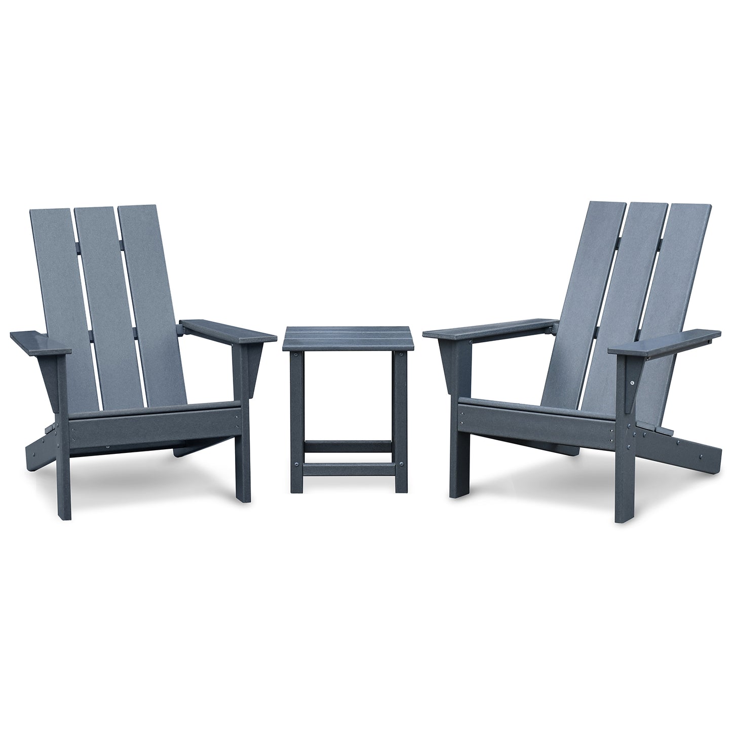 JP OUTDOOR Durable Comfortable Weather-resistant Adirondack Chairs Set of 2 with Table, HDPE Plastic for Outdoor, Gray