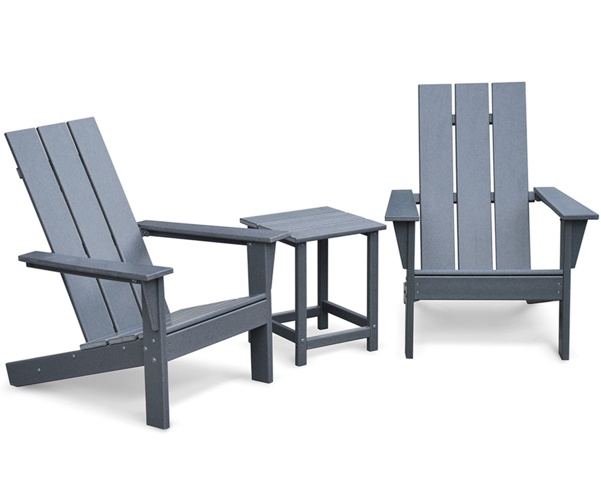 JP OUTDOOR Durable Comfortable Weather-resistant Adirondack Chairs Set of 2 with Table, HDPE Plastic for Outdoor, Gray