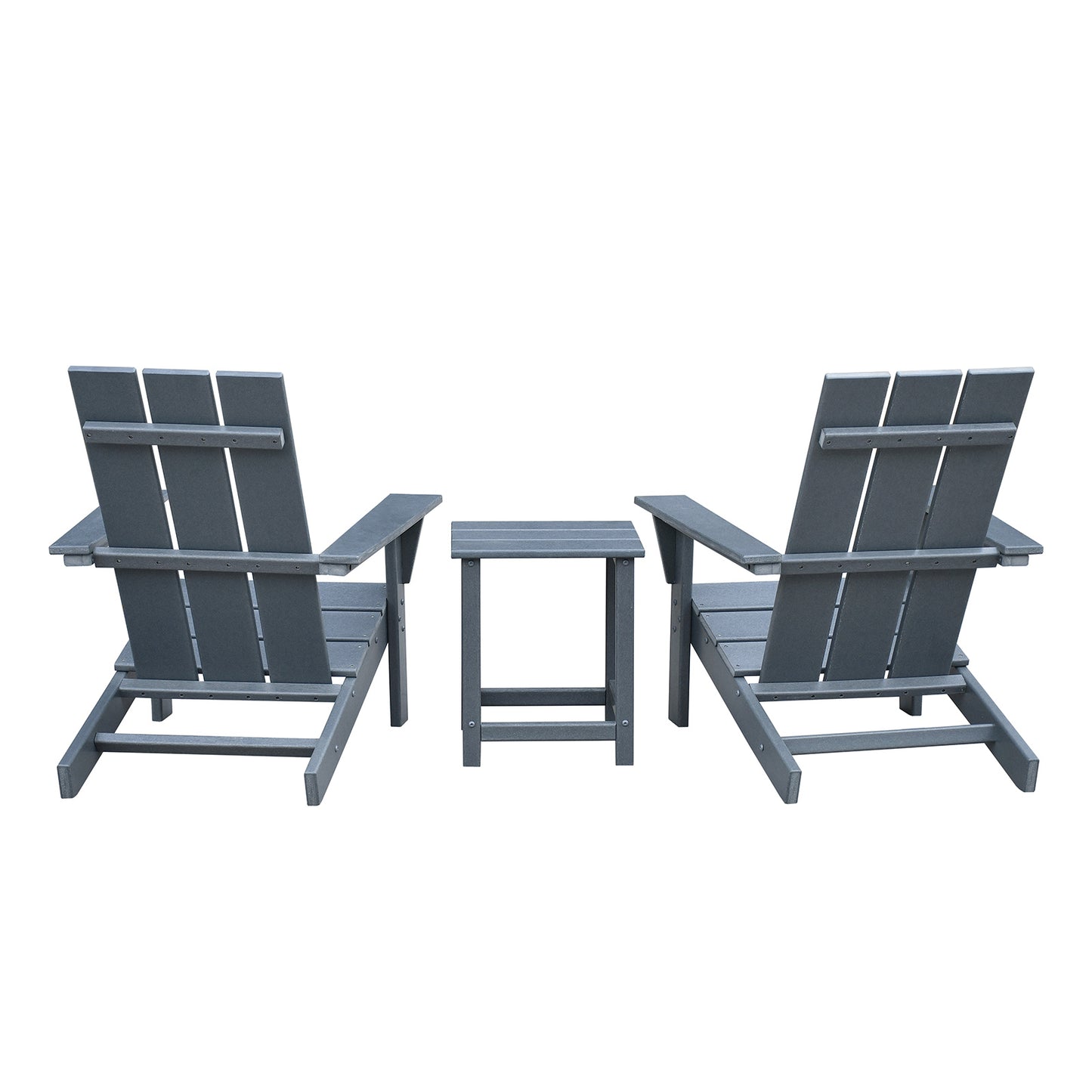 JP OUTDOOR Durable Comfortable Weather-resistant Adirondack Chairs Set of 2 with Table, HDPE Plastic for Outdoor, Gray