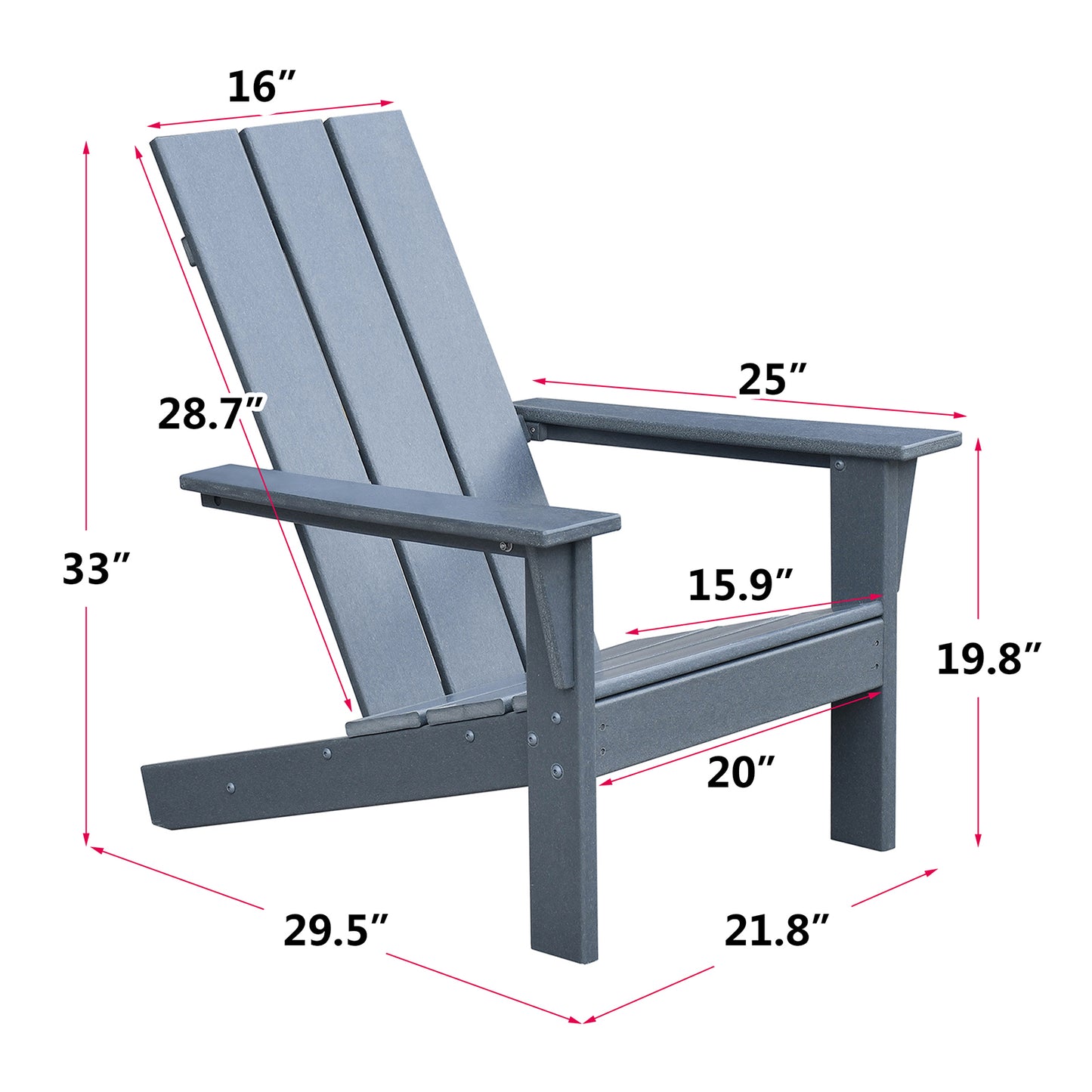 JP OUTDOOR Modern Plastic Adirondack Chair,Outdoor Adirondack Fire Pit Chair,Gray