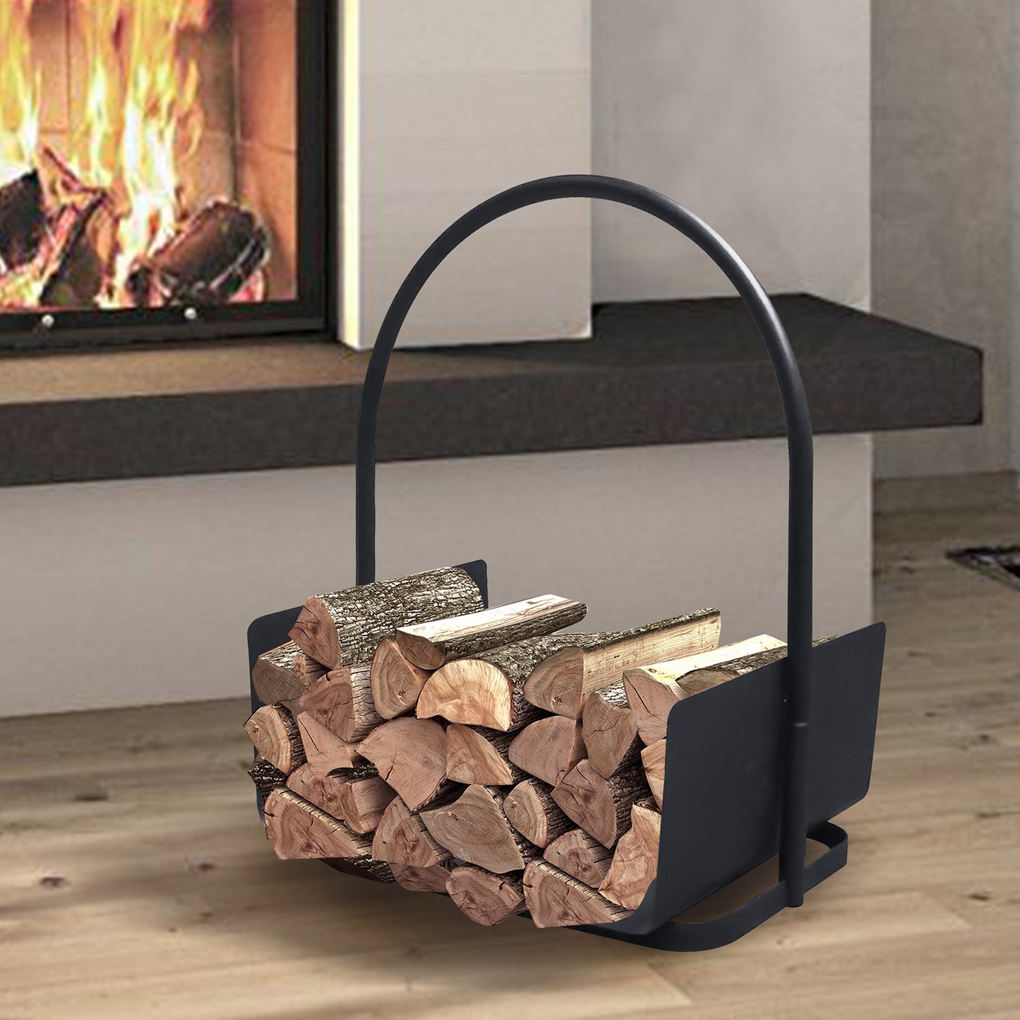 JP OUTDOOR 14.7''L x 11.8''W x 19.4''H Firewood Log Baskets, Indoor Outdoor Portable Log Storage Rack