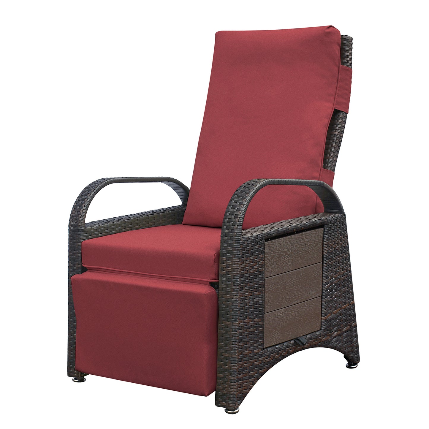 JP Outdoor Rattan Recliner Chair Cushion,PE Wicker Patio Recliner with Flip Table,Red