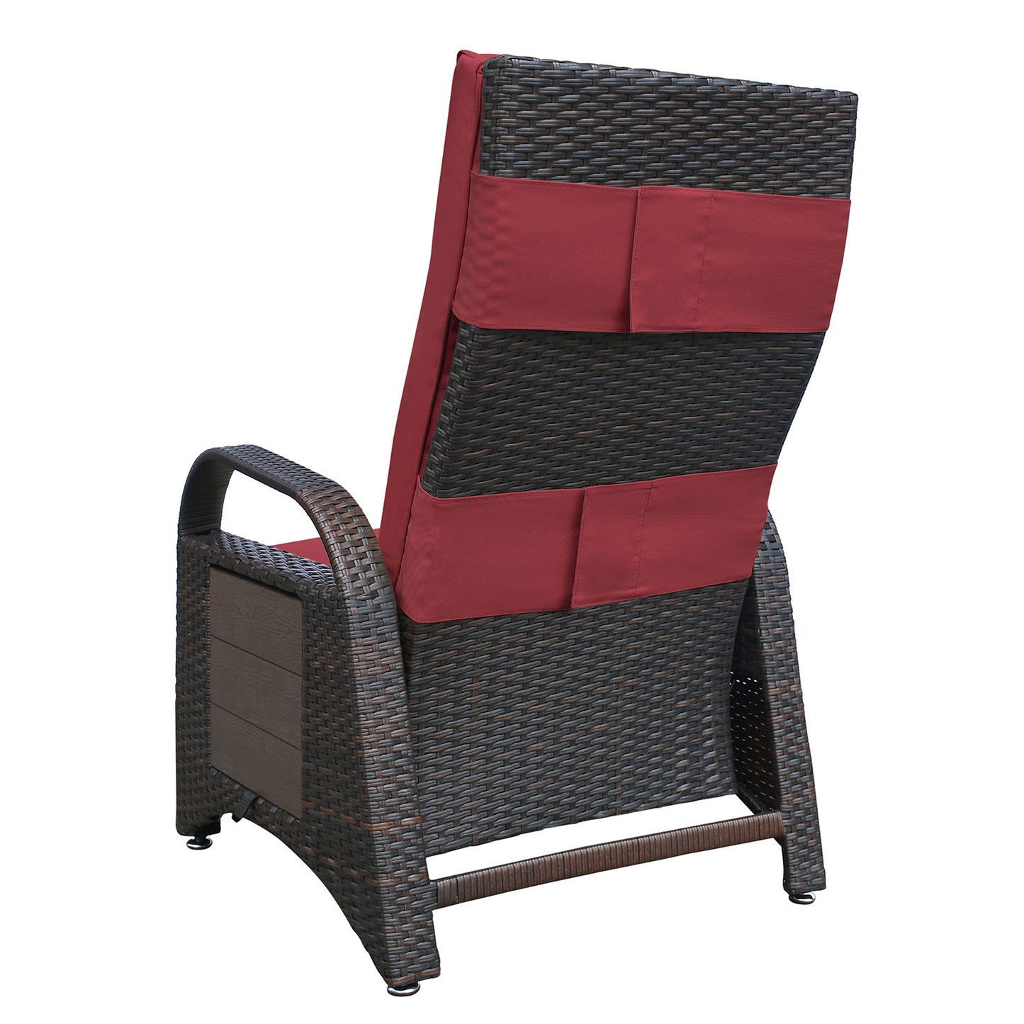 JP Outdoor Rattan Recliner Chair Cushion,PE Wicker Patio Recliner with Flip Table,Red