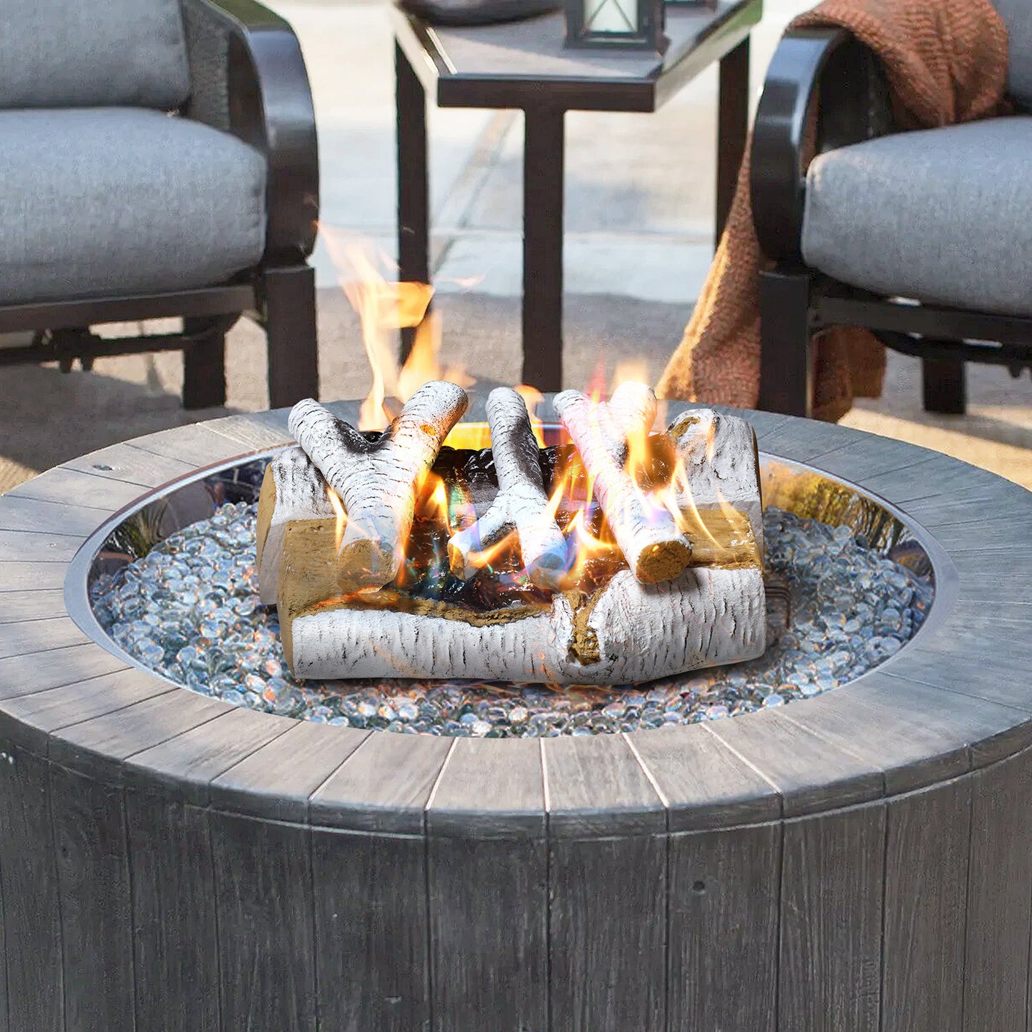 JP OUTDOOR 5PCS Gas Fireplace Log Set, Ceramic Gas Logs for Indoor Outdoor