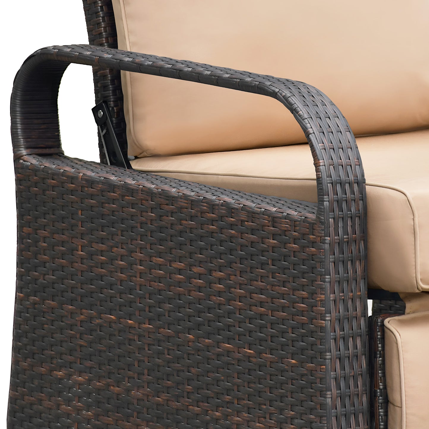 JP Outdoor Outdoor Durable Hand-woven Wicker Recliner Chair with Fade Resistant Cushion, Khaki