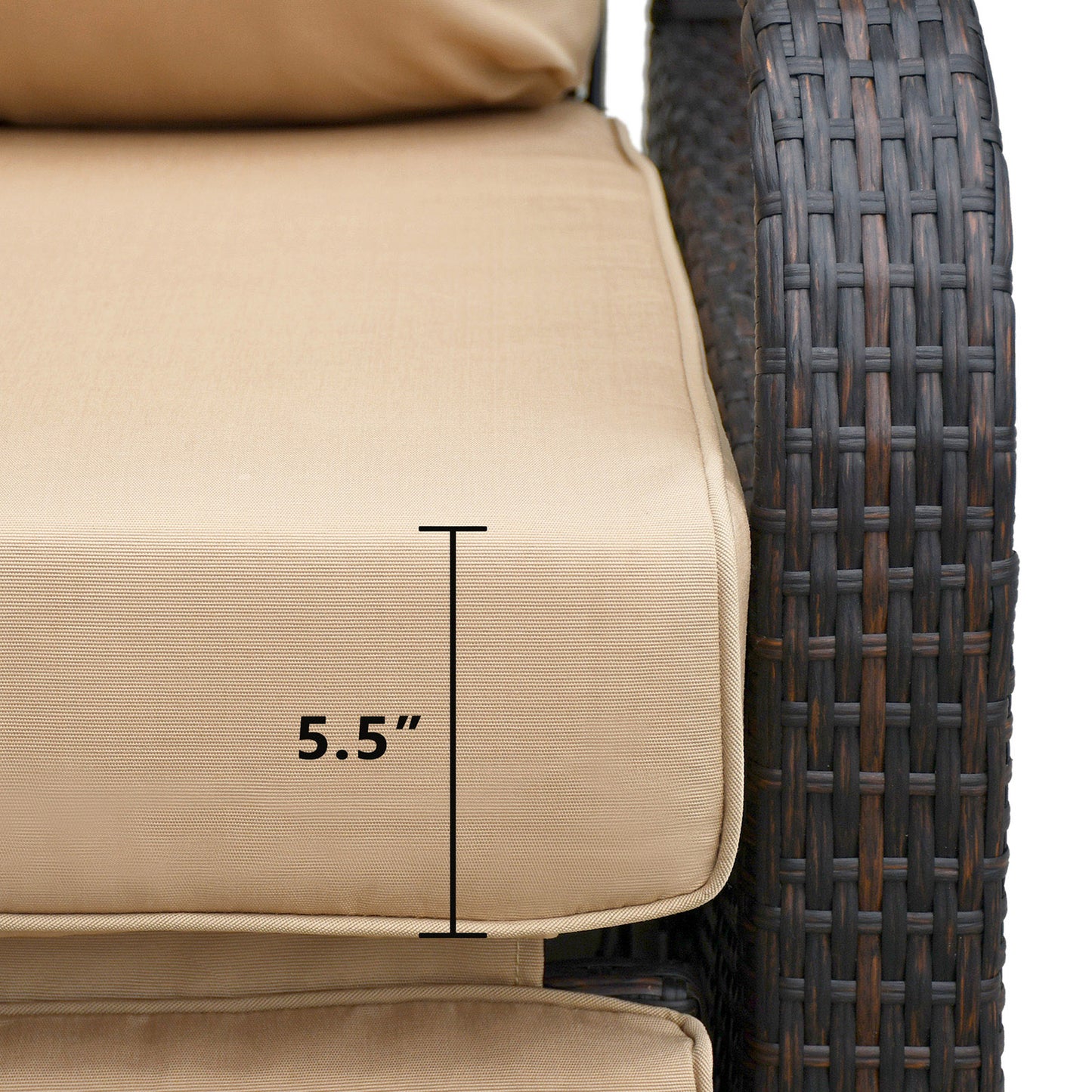 JP Outdoor Outdoor Durable Hand-woven Wicker Recliner Chair with Fade Resistant Cushion, Khaki