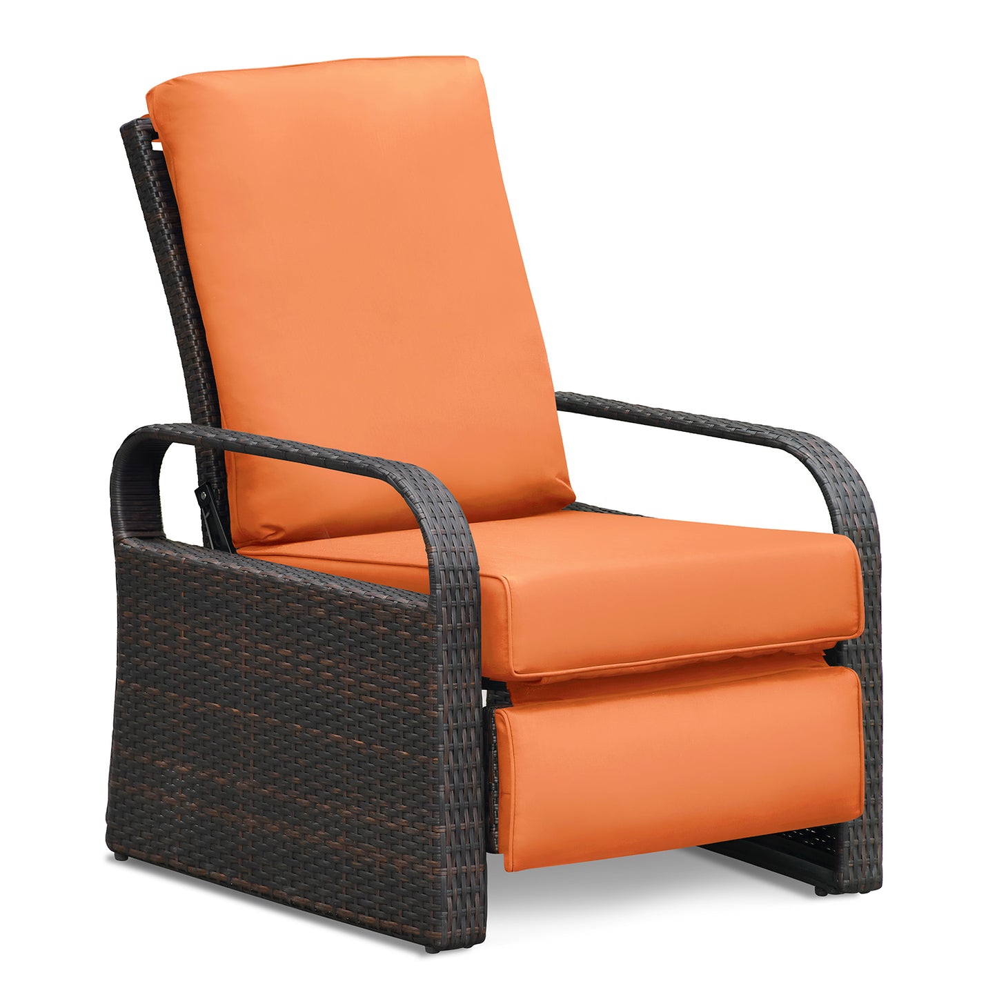 JP Outdoor Indoor Outdoor Wicker Recliner Patio Chair with Waterproof Cushions, Orange