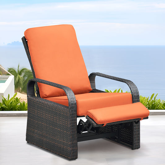 JP Outdoor Indoor Outdoor Wicker Recliner Patio Chair with Waterproof Cushions, Orange