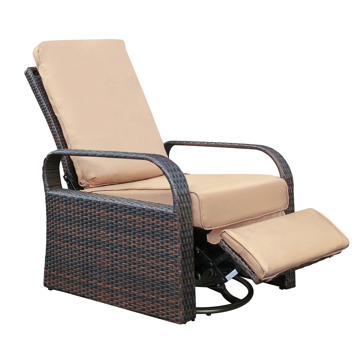 JP OUTDOOR Outdoor Patio Resin Wicker Swivel Rocker Recliner with All-Weather Waterproof, Kahki