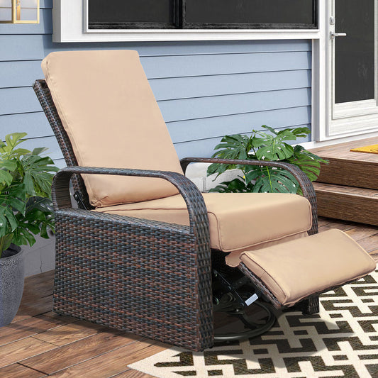 JP OUTDOOR Outdoor Patio Resin Wicker Swivel Rocker Recliner with All-Weather Waterproof, Kahki