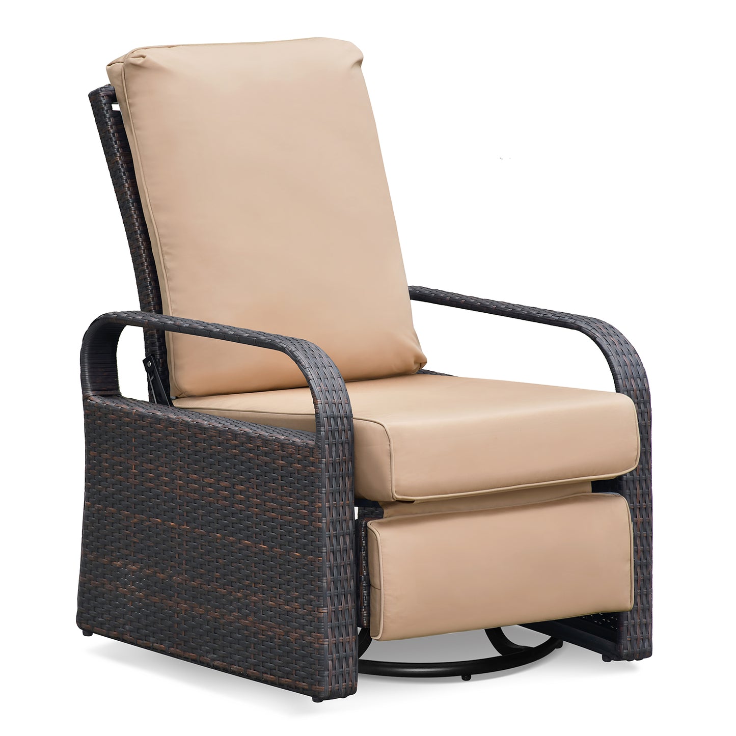 JP OUTDOOR Outdoor Patio Resin Wicker Swivel Rocker Recliner with All-Weather Waterproof, Kahki