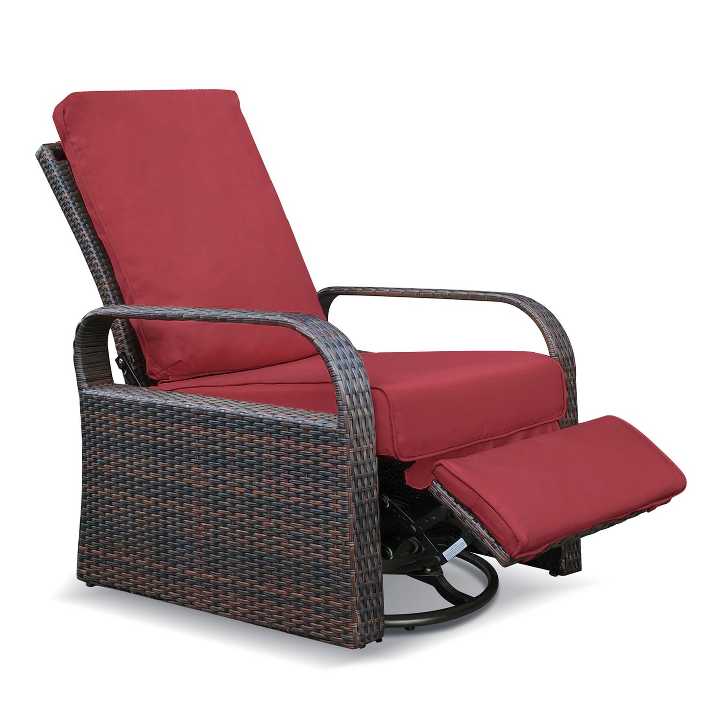JP OUTDOOR Outdoor Wicker Swivel Recliner, All-Weather Swivel Rocker Recliner, Red