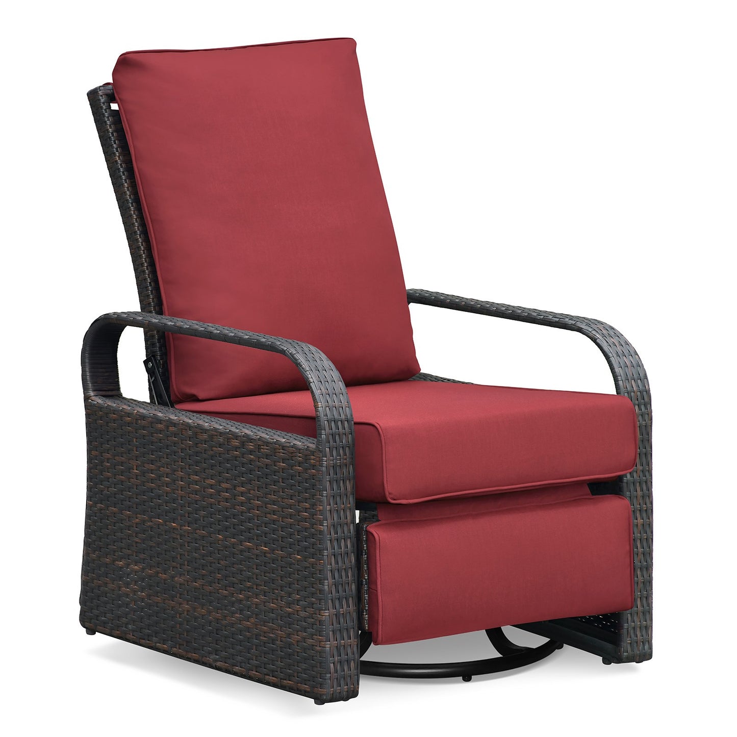 JP OUTDOOR Outdoor Wicker Swivel Recliner, All-Weather Swivel Rocker Recliner, Red