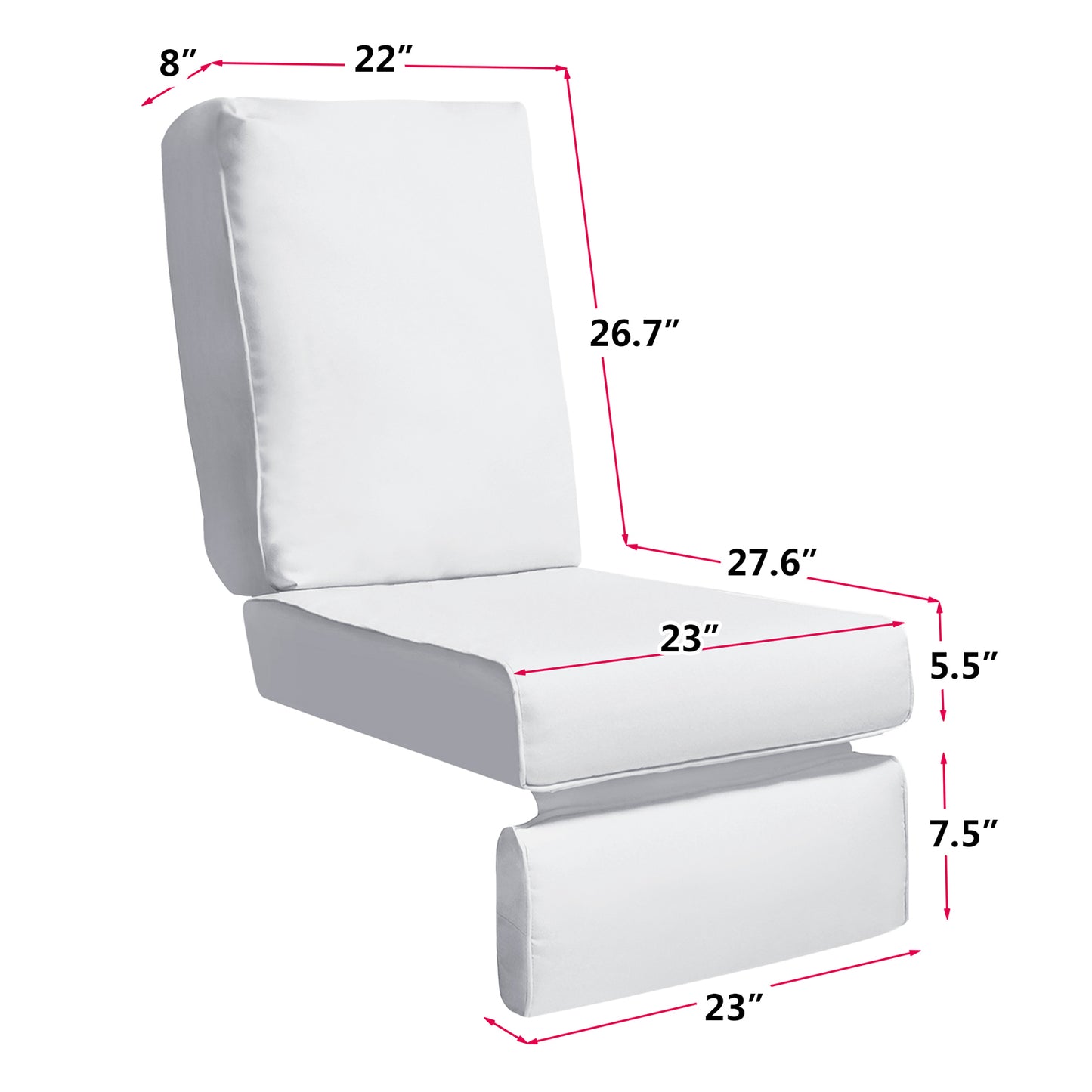 JP Outdoor Replacement Cushion for Indoor or Outdoor Adirondack or Rocking Chairs Cushion,Waterproof Chair Cushion,White