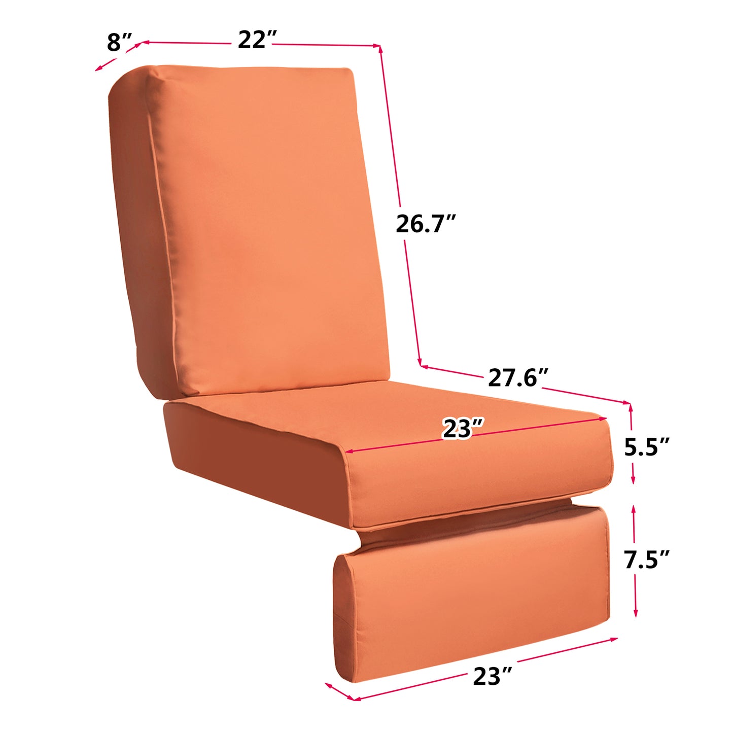JP Outdoor Replacement Cushion for Indoor or Outdoor Recliner Chair,Good Firmness,Anti-fade & Water Repellent,Orange