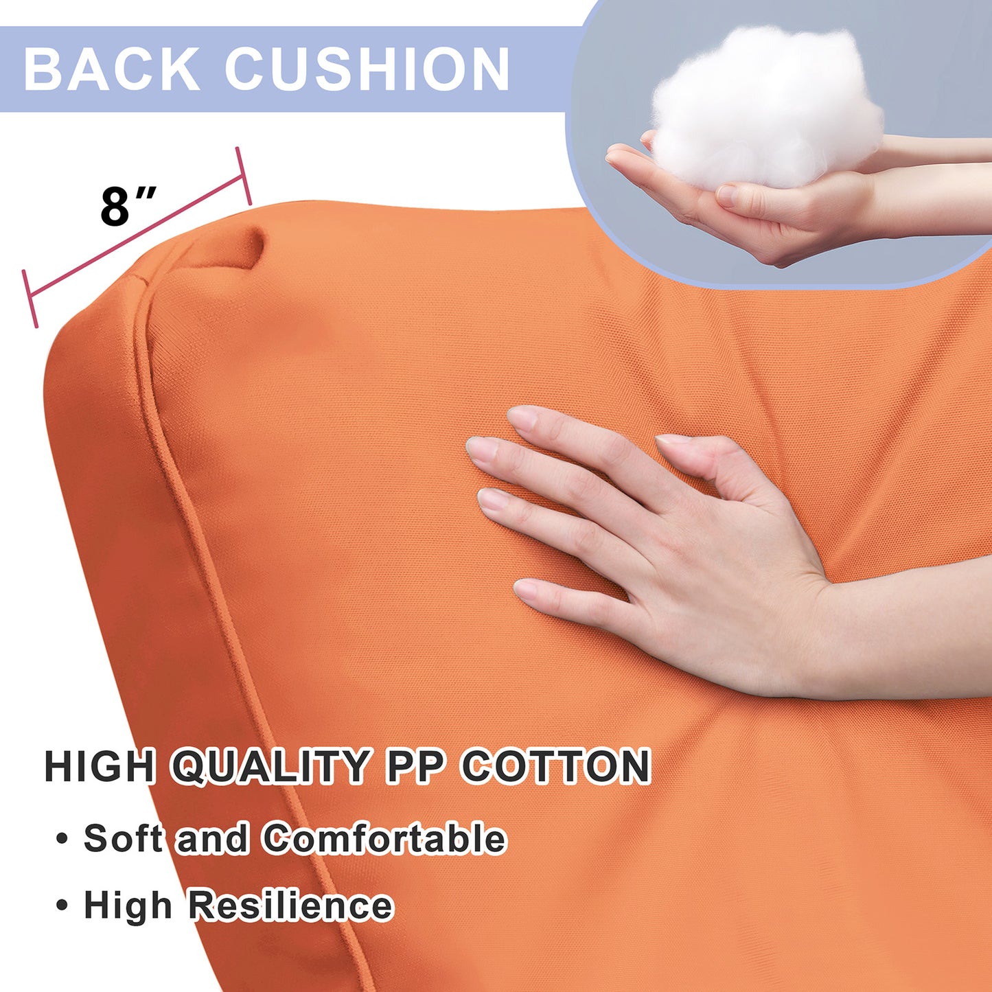 JP Outdoor Replacement Cushion for Indoor or Outdoor Recliner Chair,Good Firmness,Anti-fade & Water Repellent,Orange