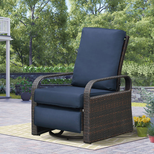JP OUTDOOR All-Weather Resin Wicker Swivel Rocker Recliner Chair, for Garden Patio Outdoor, Navy Blue
