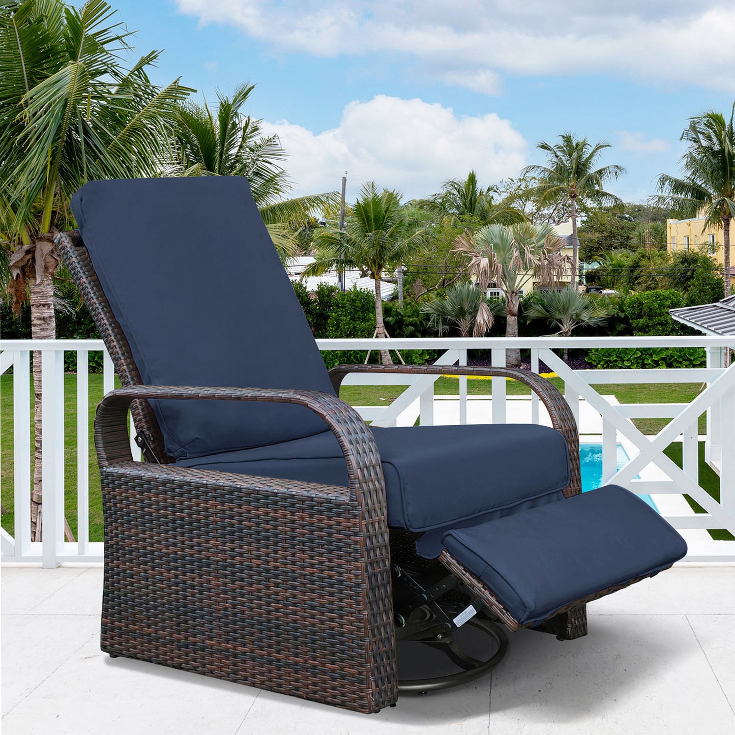 JP OUTDOOR All-Weather Resin Wicker Swivel Rocker Recliner Chair, for Garden Patio Outdoor, Navy Blue