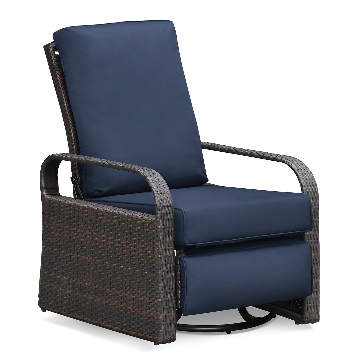 JP OUTDOOR All-Weather Resin Wicker Swivel Rocker Recliner Chair, for Garden Patio Outdoor, Navy Blue