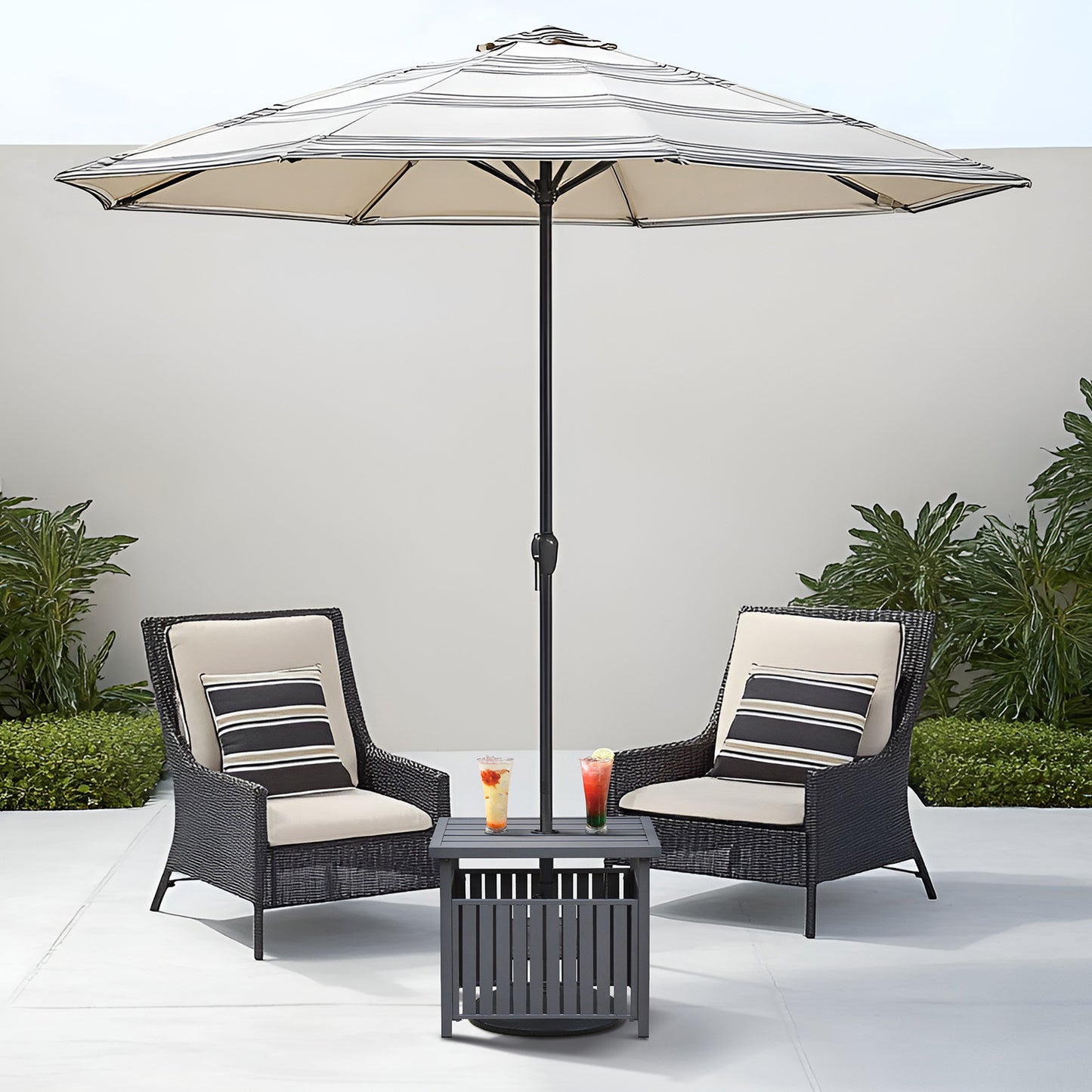 JP OUTDOOR Outdoor Steel Side Table with 1.7" Umbrella Hole for Deck,Pool,Garden,Black