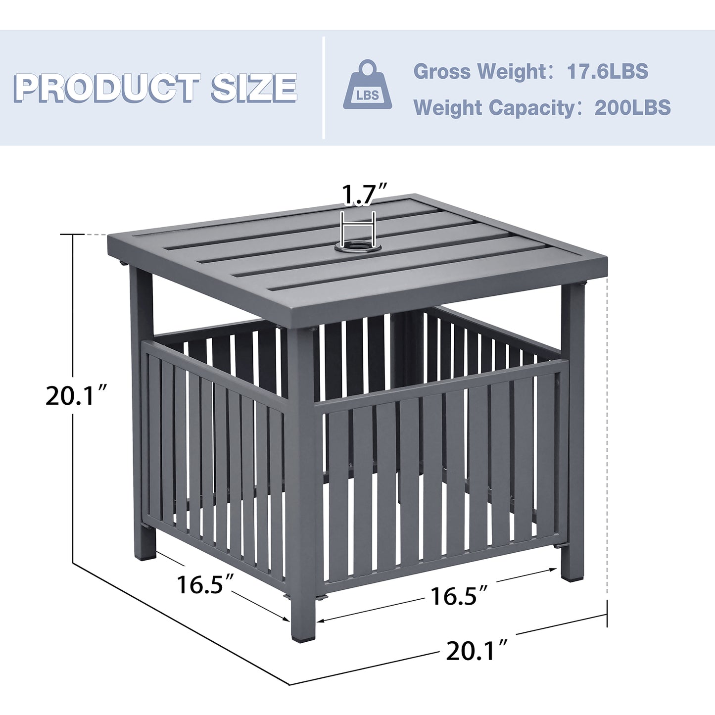 JP OUTDOOR Outdoor Steel Side Table with 1.7" Umbrella Hole for Deck,Pool,Garden,Black