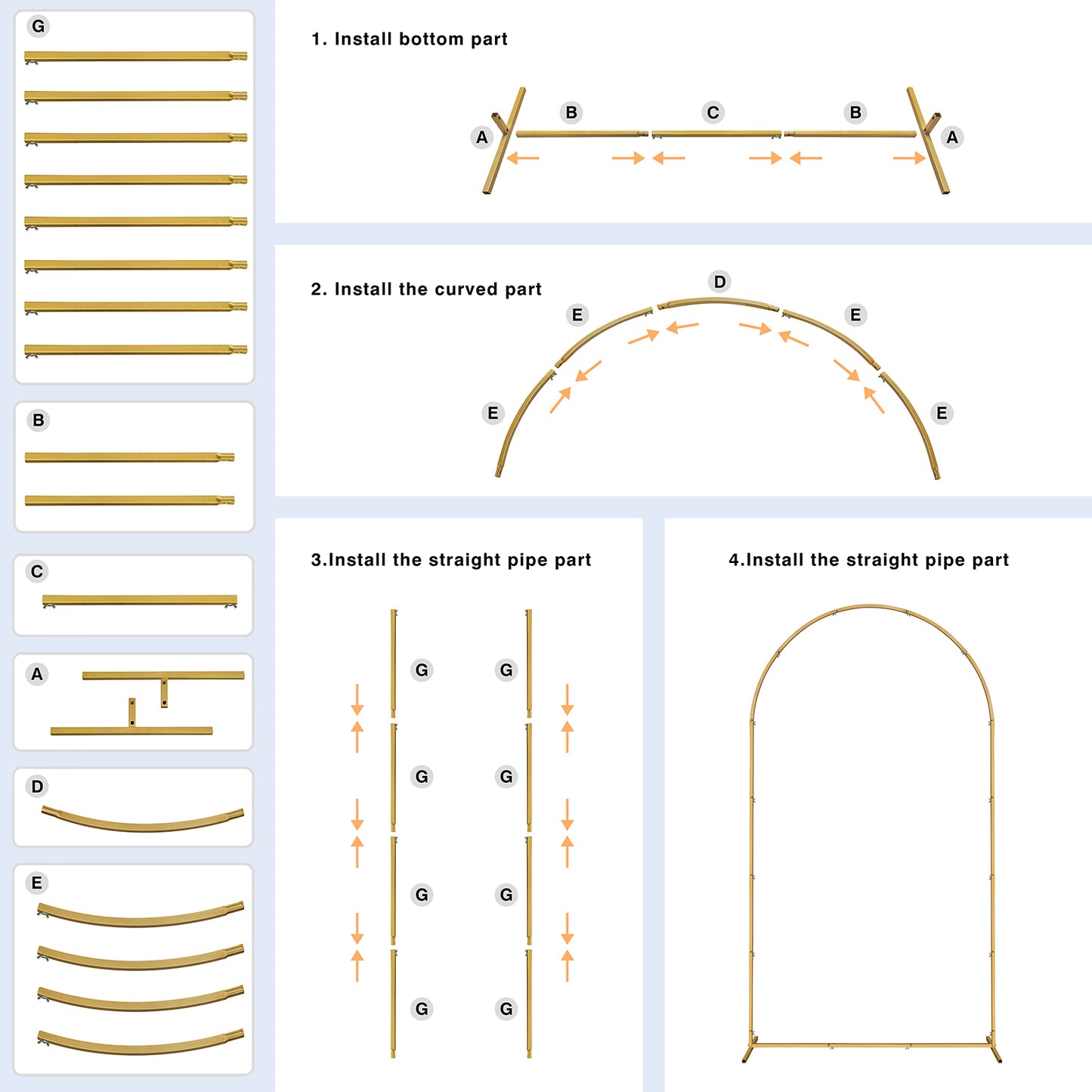 JP OUTDOOR 7.2ft Wedding Arch for Ceremony, Golden Balloon Stand, Metal Arch Backdrop for Decor
