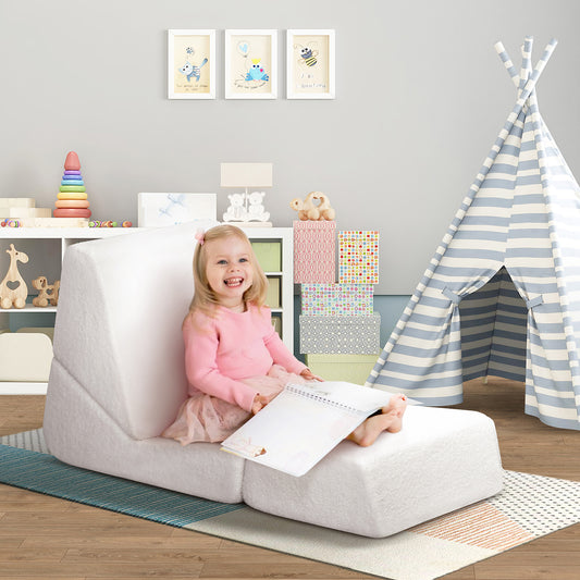 JP OUTDOOR Kids Lounger Teddy Velvet,Kids Foldable Chair Sofa,Beige