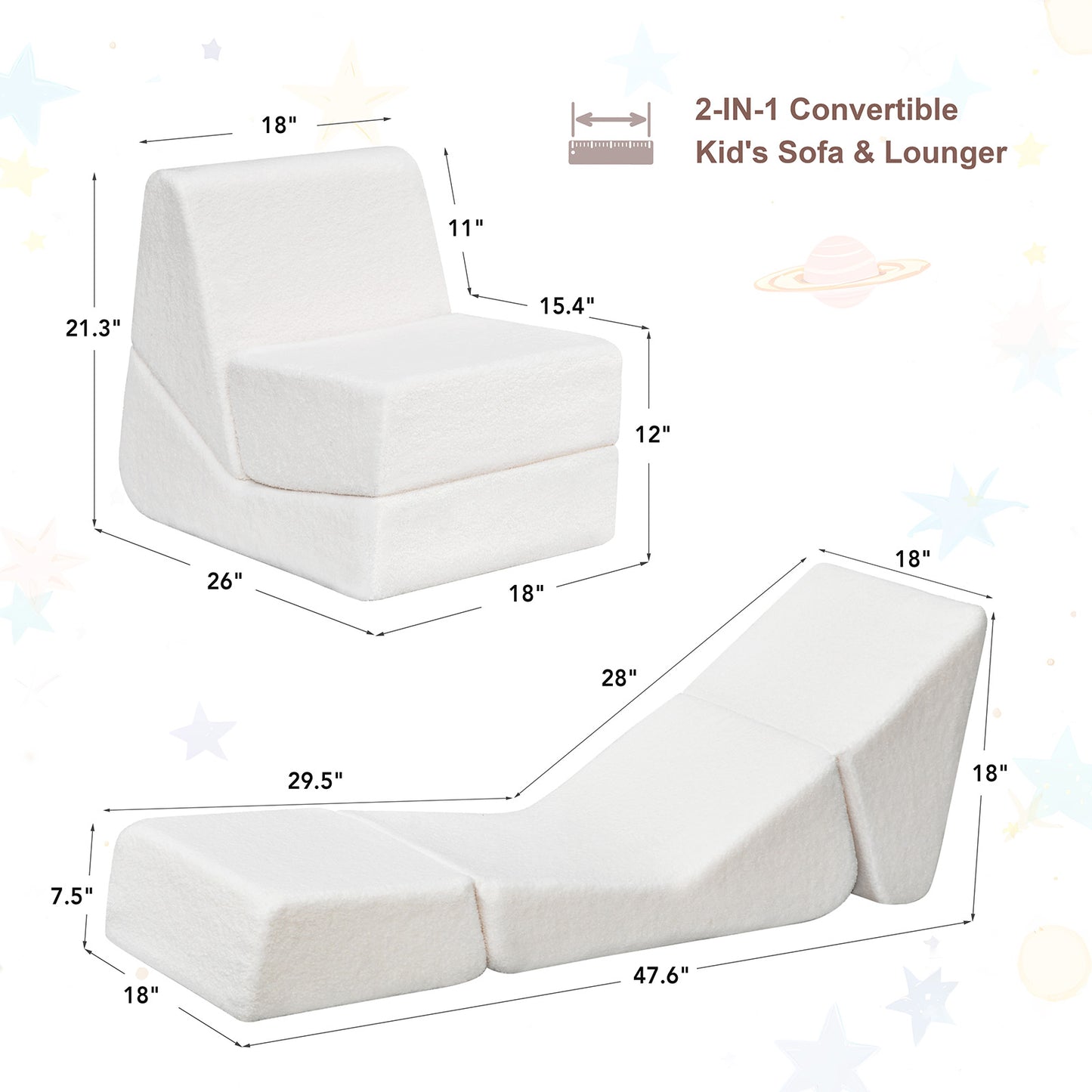 JP OUTDOOR Kids Lounger Teddy Velvet,Kids Foldable Chair Sofa,Beige